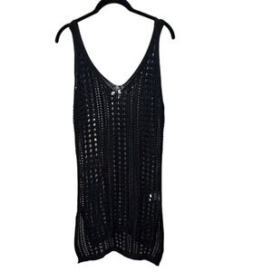 Aolro Black Crochet Swim Cover Up Sleeveless Dress Beach Summer Medium M